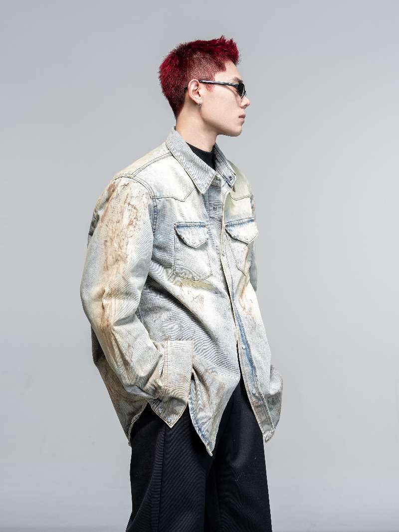 DBW Doublewin Distressed Dirty Denim Shirt