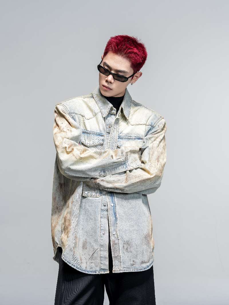 DBW Doublewin Distressed Dirty Denim Shirt