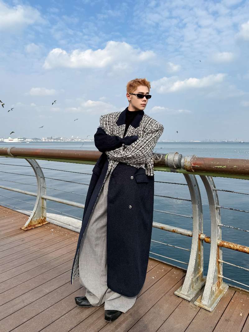 DBW Doublewin Wool Blend Panel Asymmetric Tweed Coat