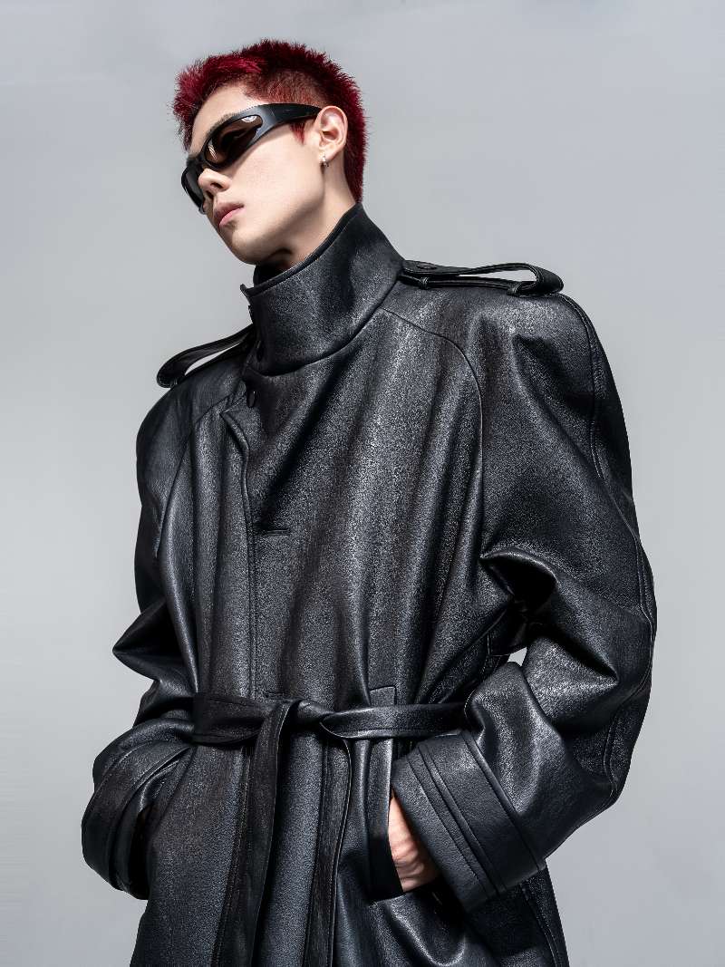 DBW Doublewin Turtleneck Leather Trench Coat