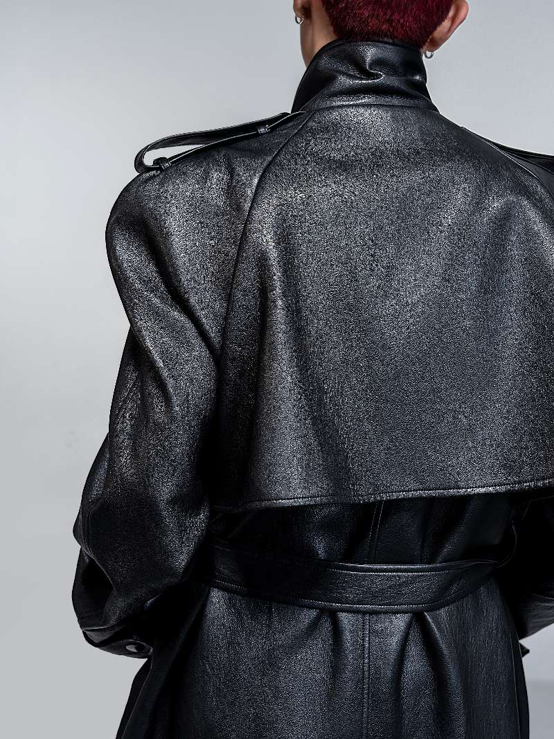 DBW Doublewin Turtleneck Leather Trench Coat