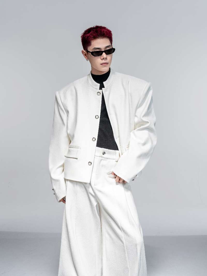 DBW Doublewin Off-White Velvet Textured Stand-Collar Set