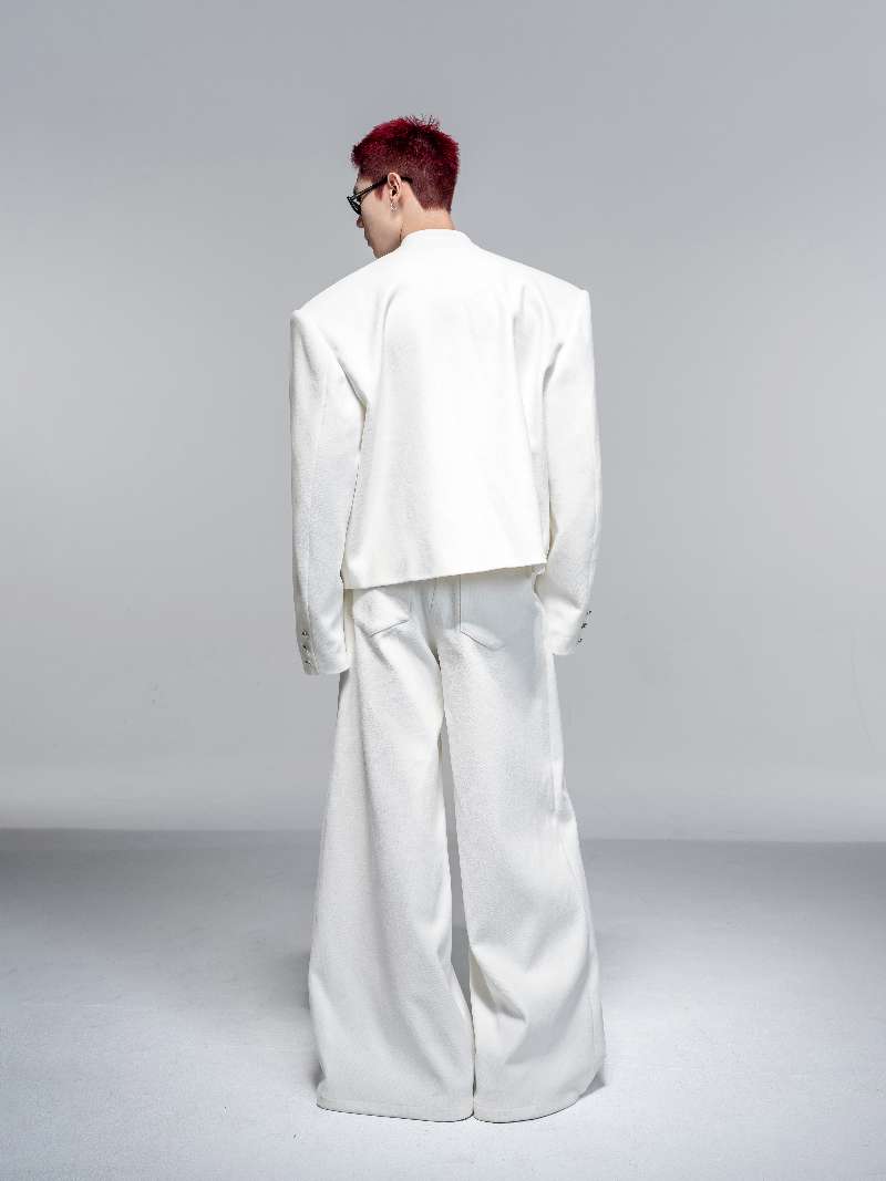 DBW Doublewin Off-White Velvet Textured Stand-Collar Set