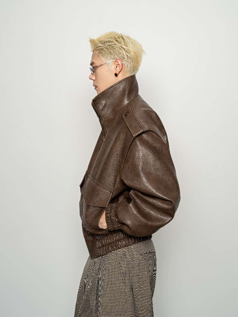DBW Doublewin Oversized High-Neck Leather Jacket