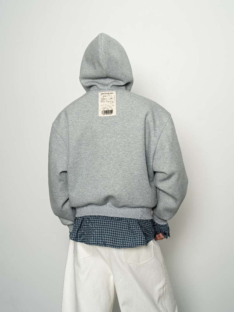 DBW Doublewin False Two-Layer Knit Plaid Panel Hooded Sweatshirt