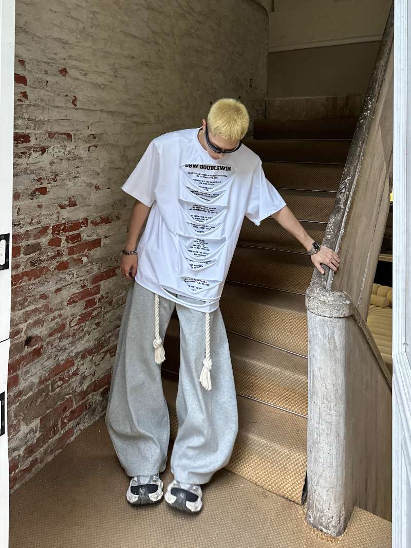 DBW Doublewin Double-Layer Distressed Print T-Shirt