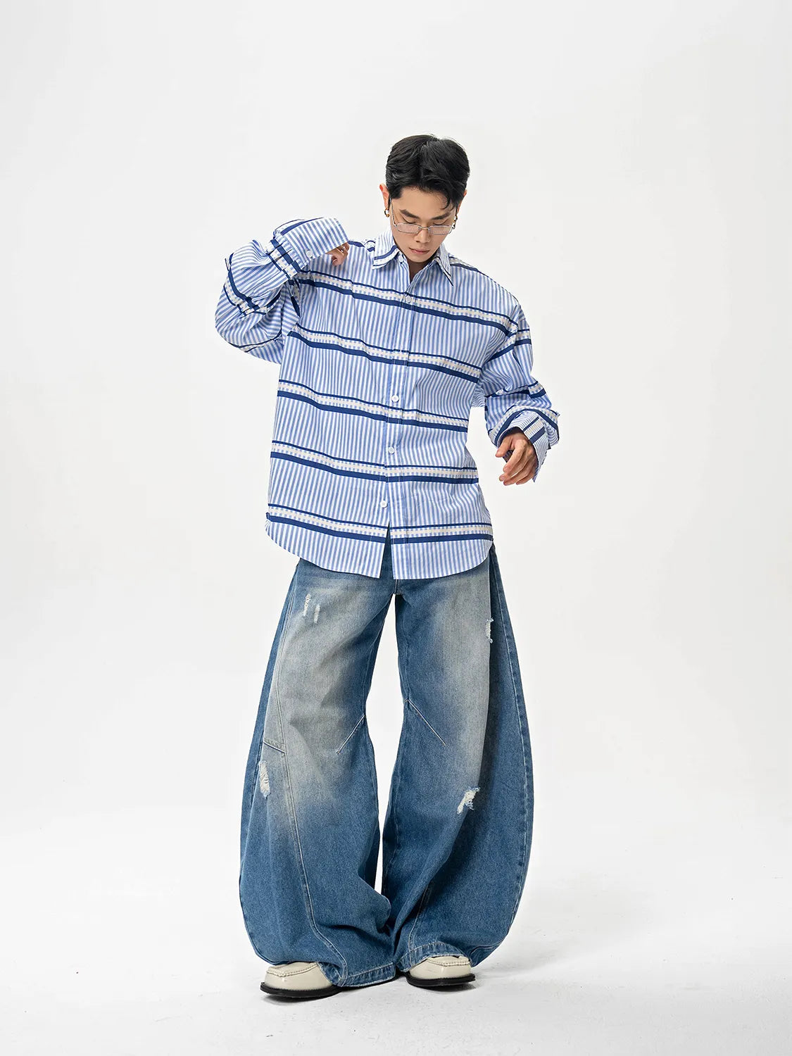 DBW Doublewin Striped Color-Block Blue Shirt