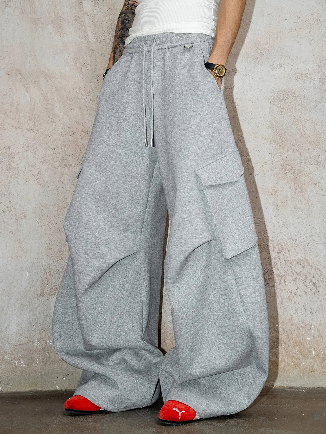 DBW Doublewin Airy Multi-Pocket Scimitar Hem Casual Pants