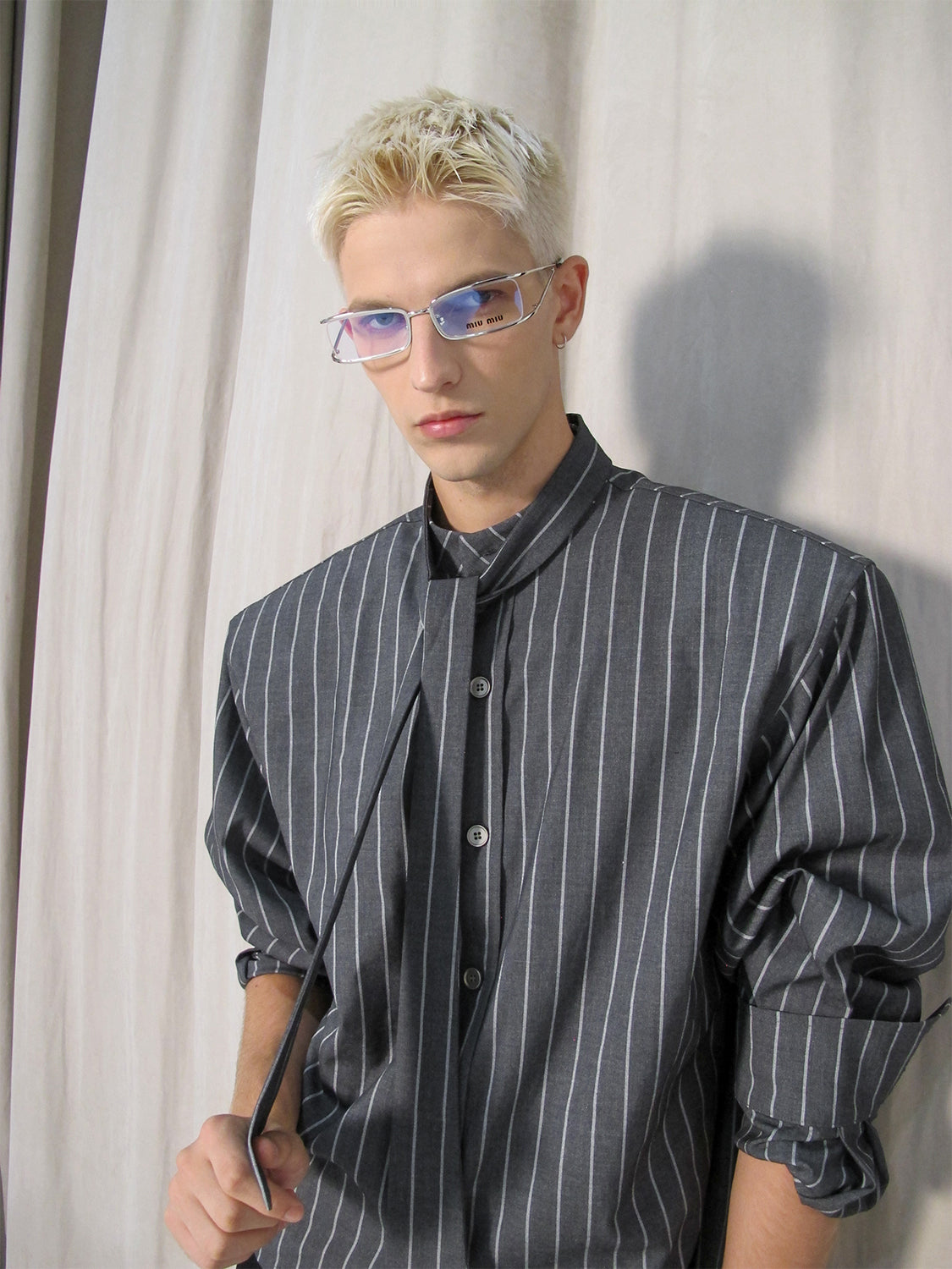 DBW Doublewin Wide Collar Bow Tie Striped Shirt