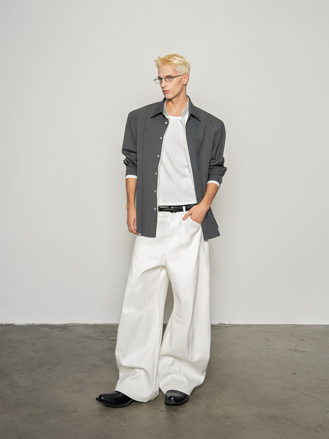 DBW Doublewin False Two-Piece Wool Blend Shirt with Blazer Collar