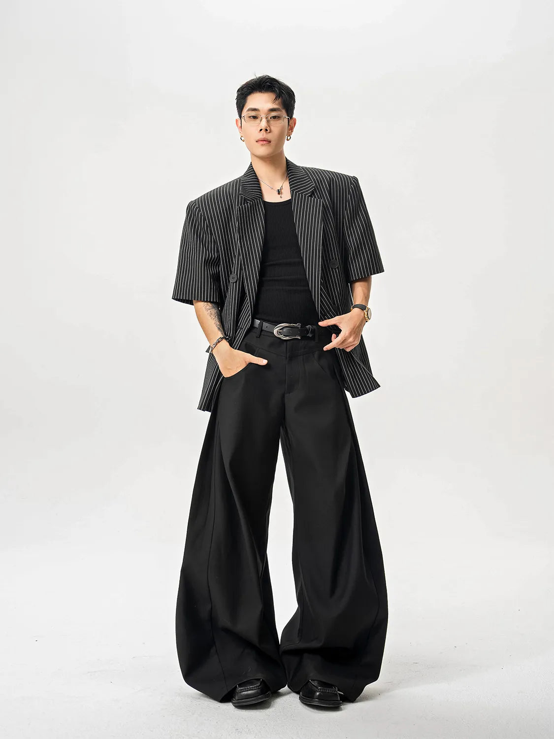 DBW Doublewin Wide-Leg Relaxed Fit Scimitar Pleated Trousers