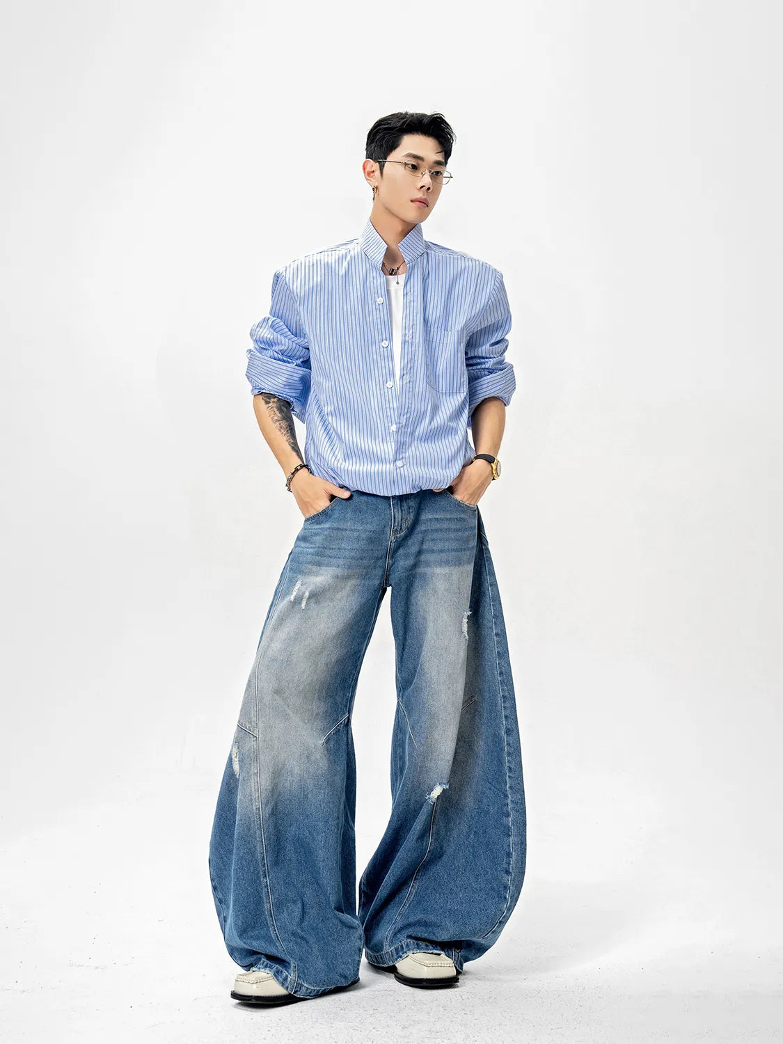 DBW Doublewin Striped Panel Two-Layer Shirt