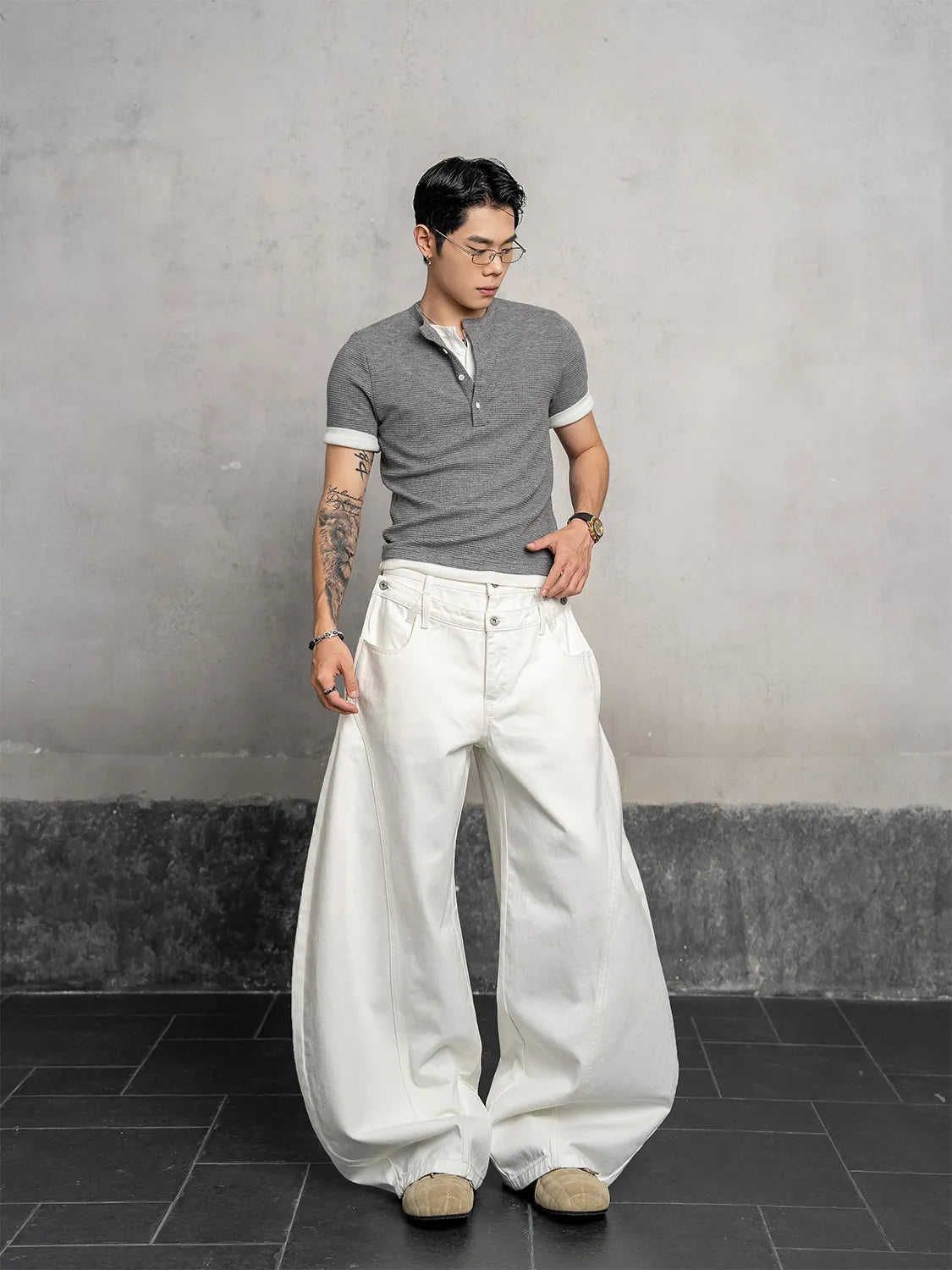 DBW Doublewin White Deconstructed False Two-Layer Jeans
