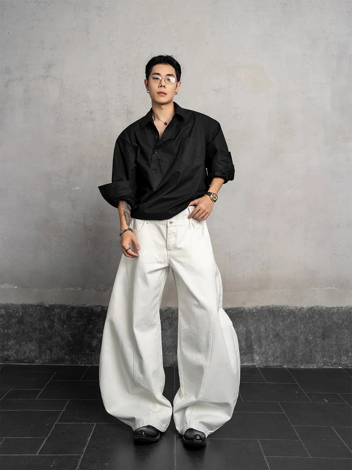 DBW Doublewin Asymmetrical Notch Lapel Casual Shirt
