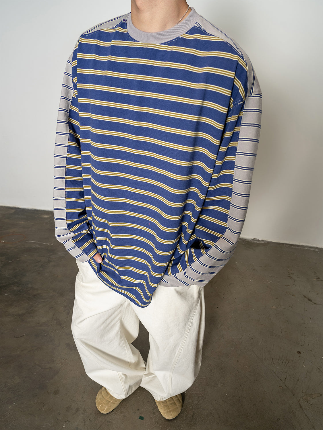 DBW Doublewin Front Back Color-Block Striped Long Sleeve T-Shirt