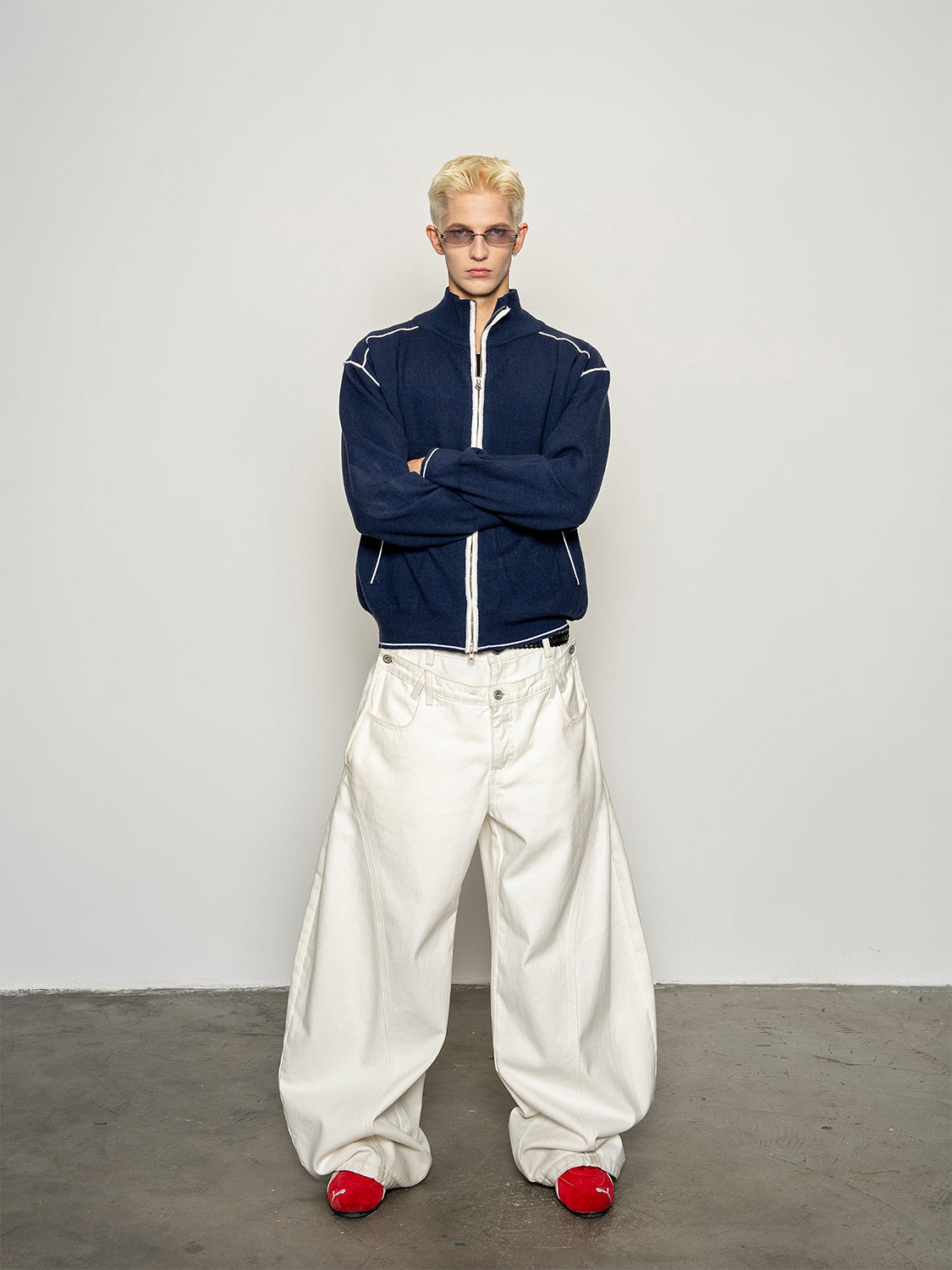 DBW Doublewin Color-Block Panel Outline Knit Zip-Up Jacket