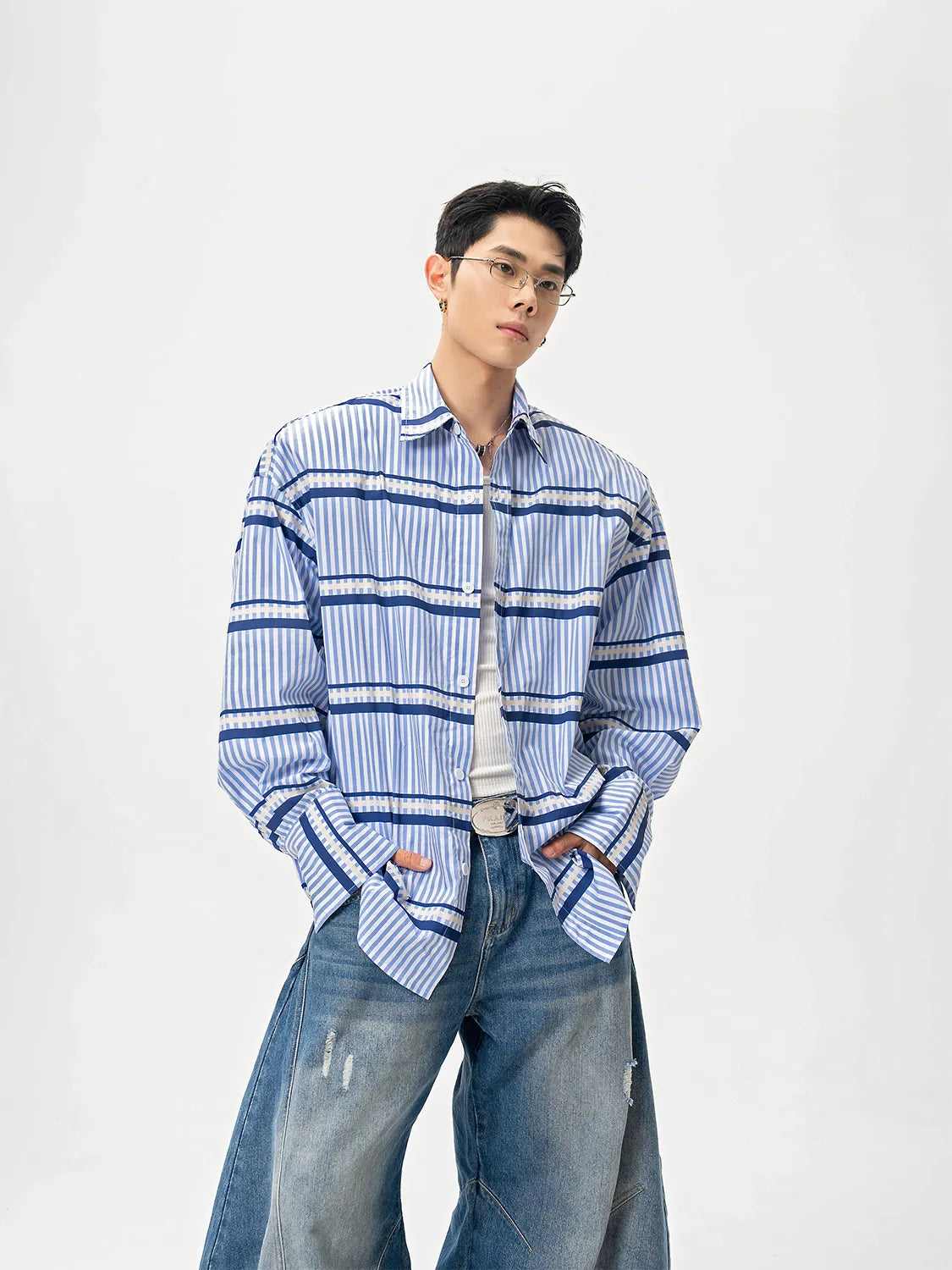 DBW Doublewin Striped Color-Block Blue Shirt