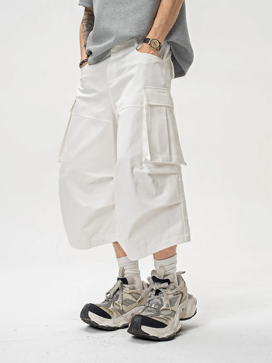 DBW Doublewin White Twill Relaxed Fit 7/10 Length Utility Pants