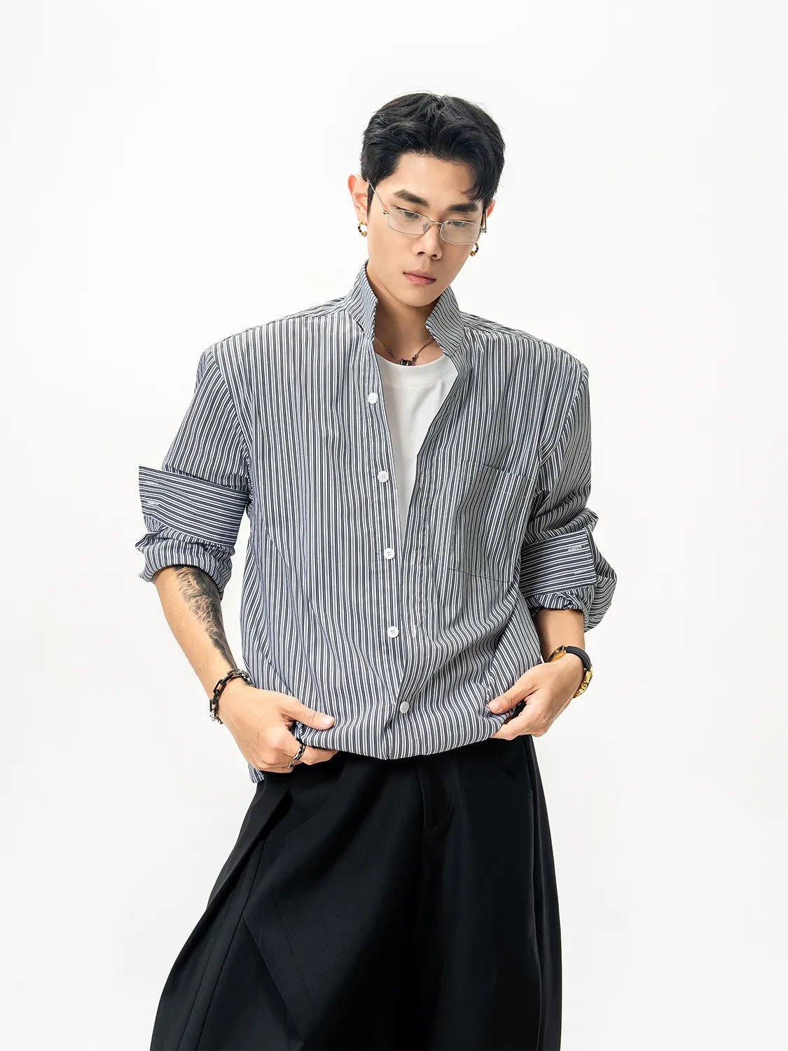 DBW Doublewin Striped Panel Two-Layer Shirt