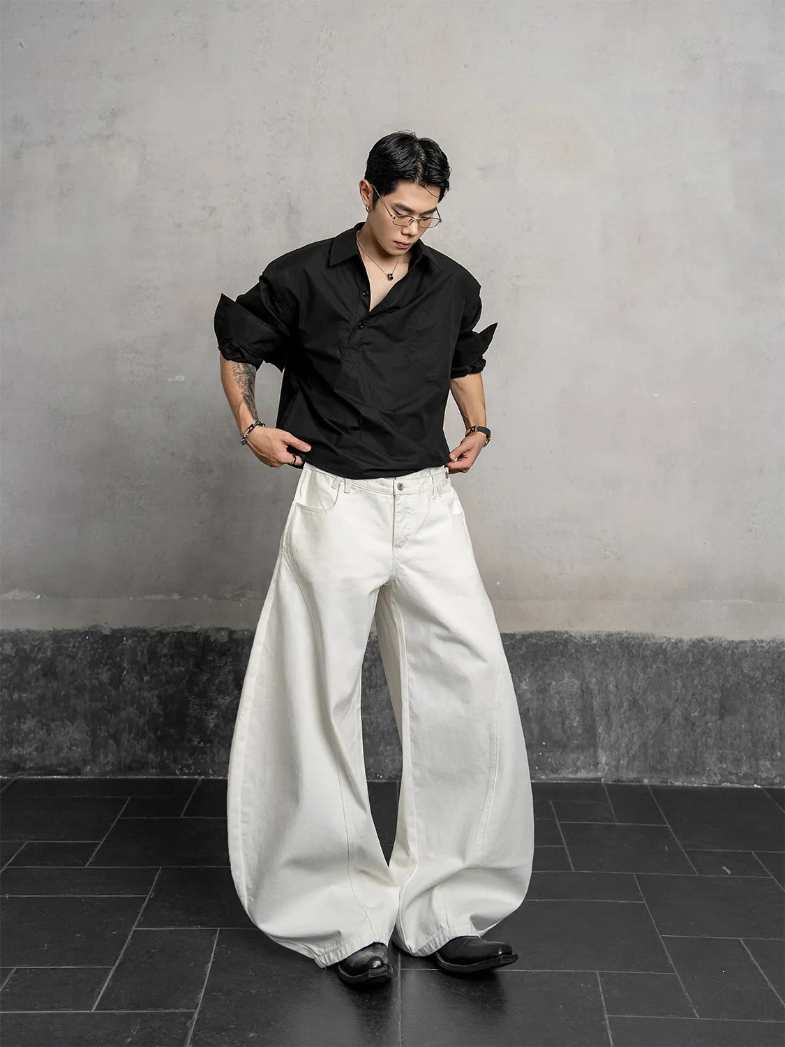 DBW Doublewin White Deconstructed False Two-Layer Jeans