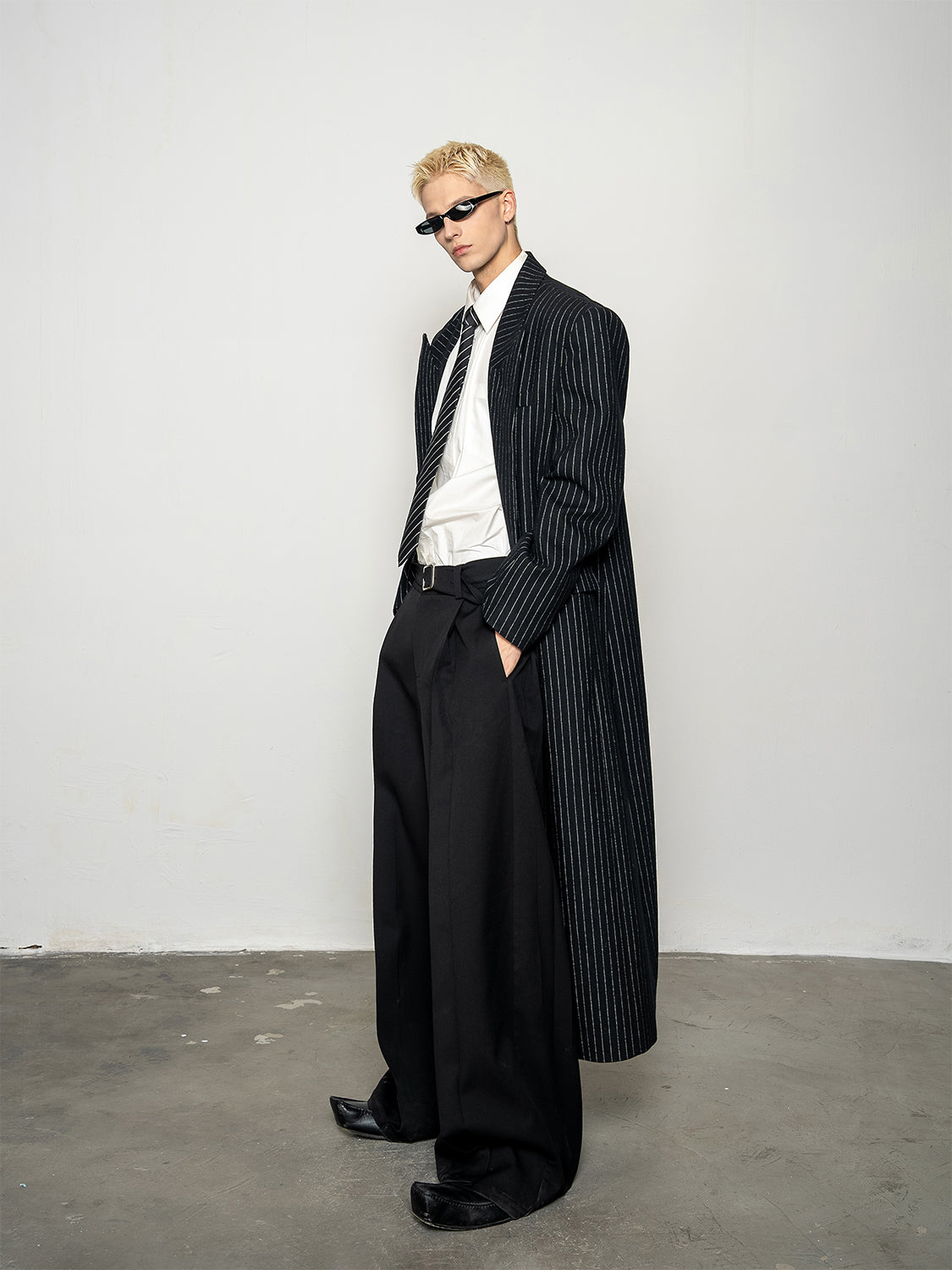 DBW Doublewin Classic Wool Blend Striped Peaked Lapel Overcoat