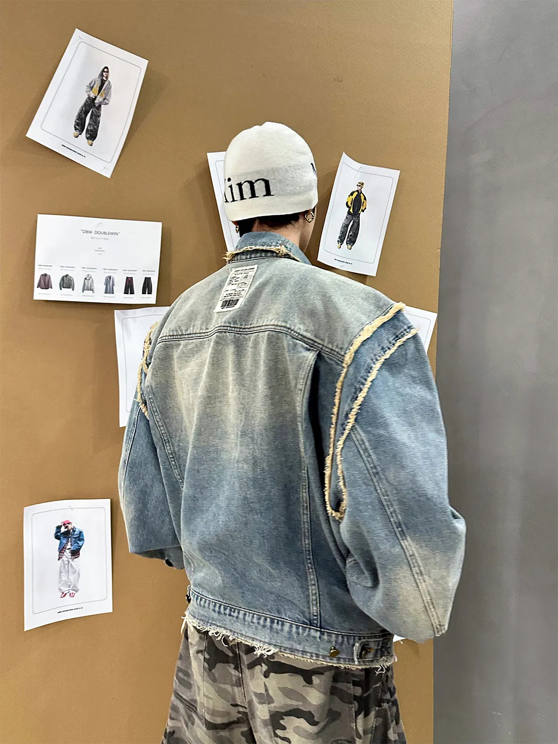 DBW Doublewin Raw-Edge Wide-Shoulder Denim Jacket