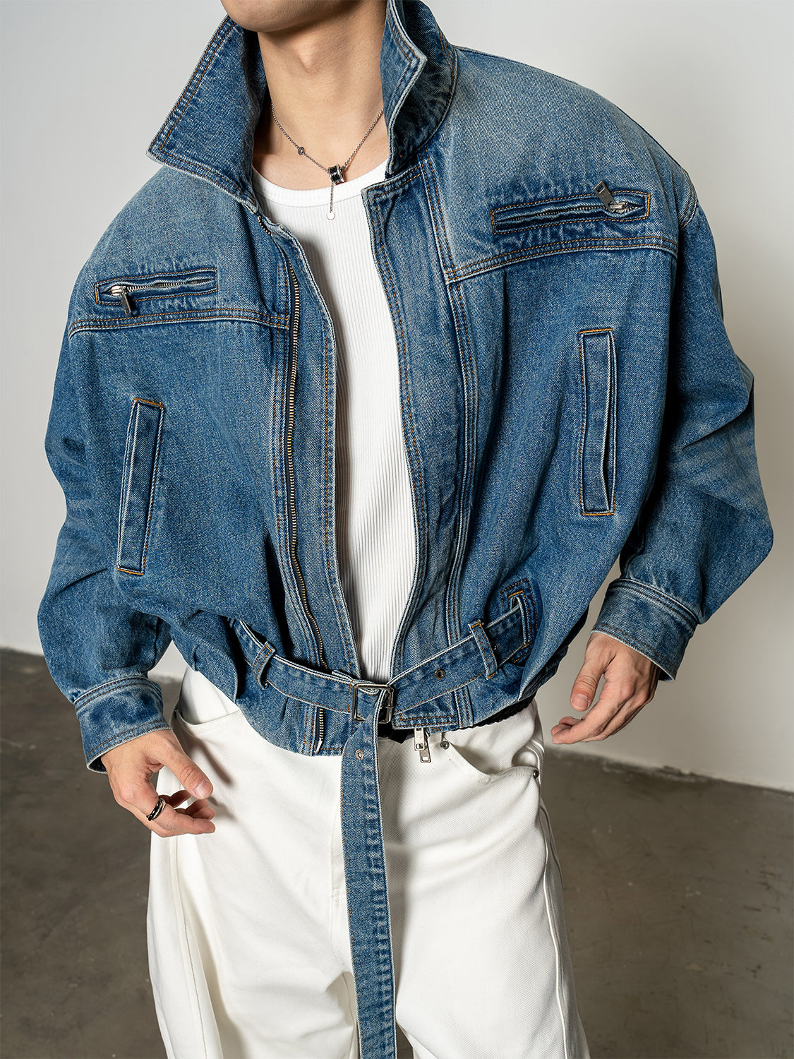 DBW Doublewin Vintage Washed Belted Denim Jacket