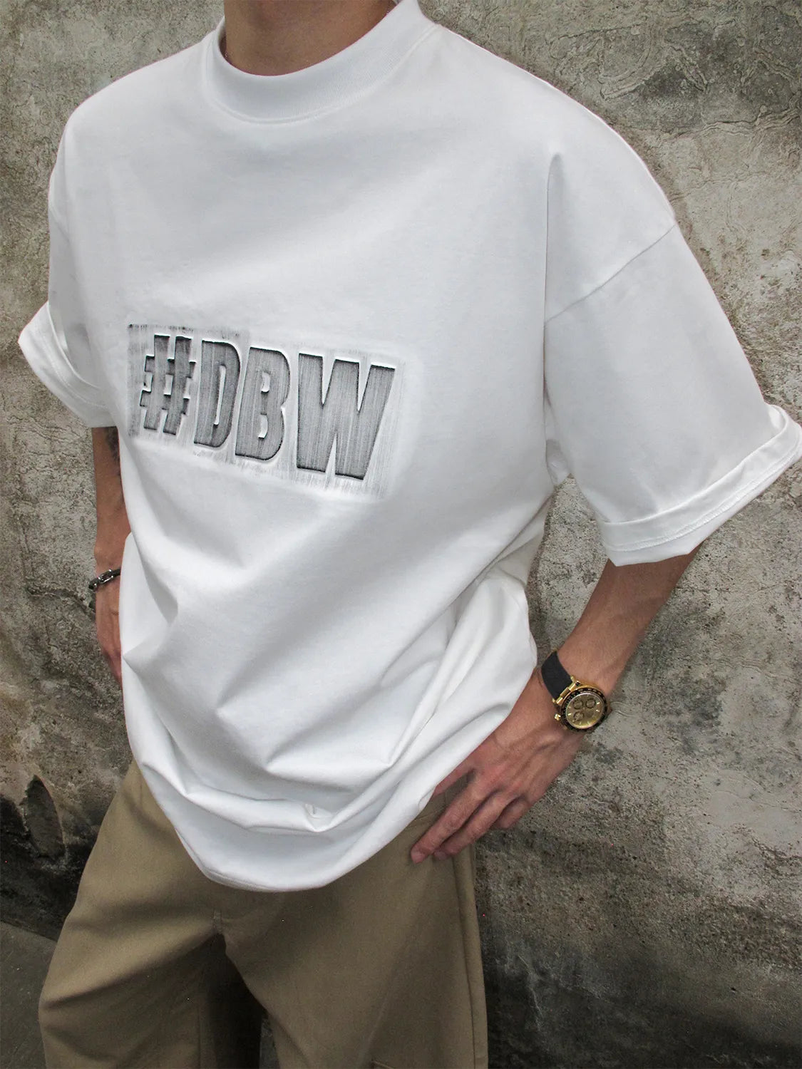 DBW Doublewin #BDW Embossed Print Short Sleeve T-Shirt