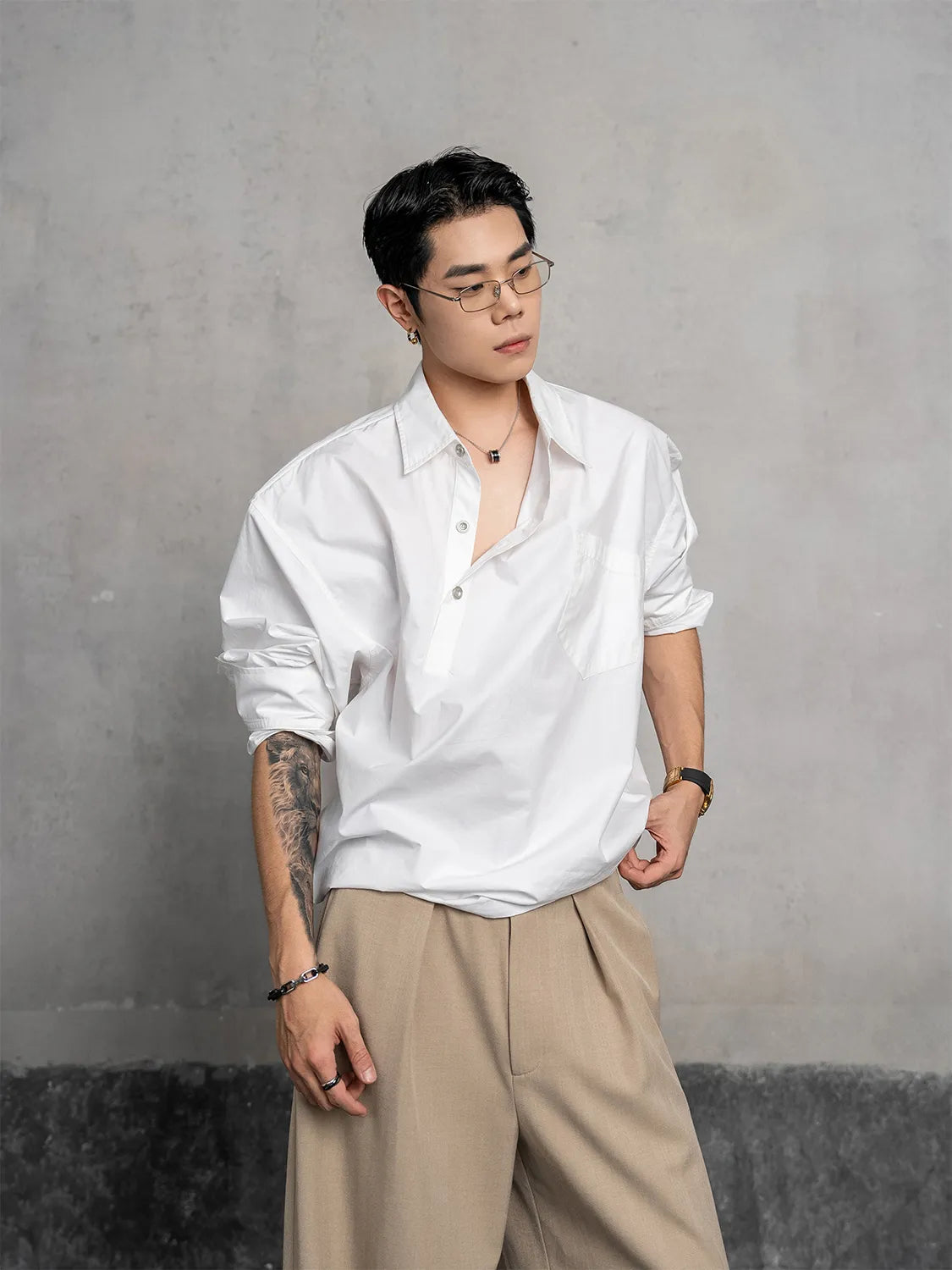 DBW Doublewin Asymmetrical Notch Lapel Casual Shirt