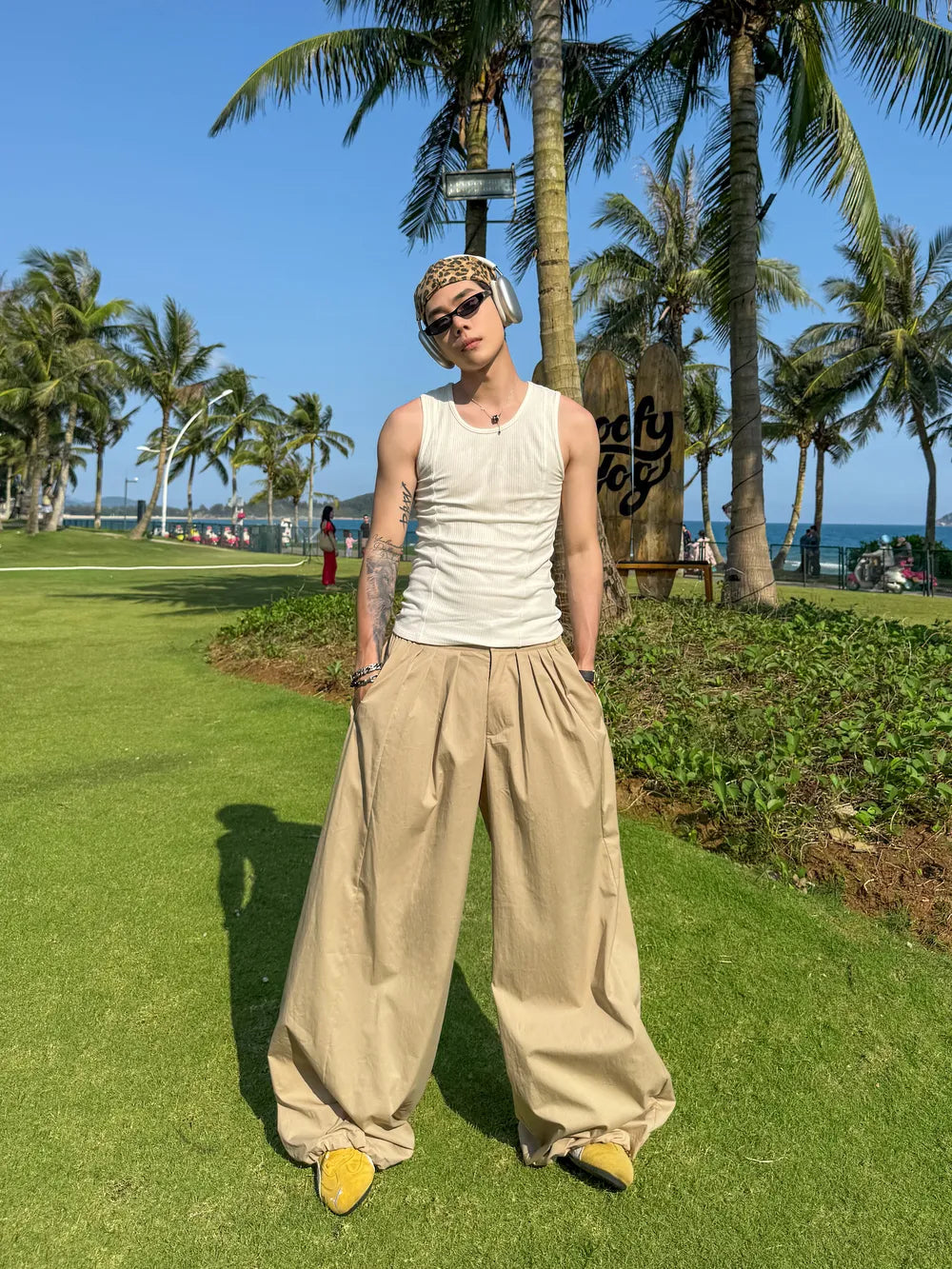 DBW Doublewin Fold Over Pleat Straight Leg Casual Trousers