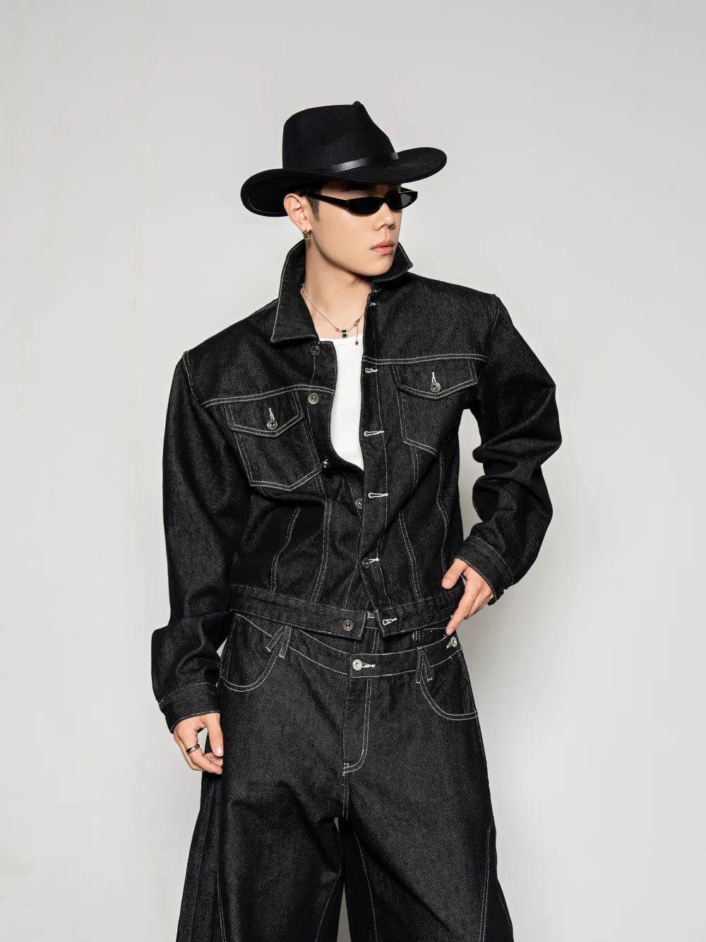 DBW Doublewin Embroidered Cropped Raw Denim Jacket
