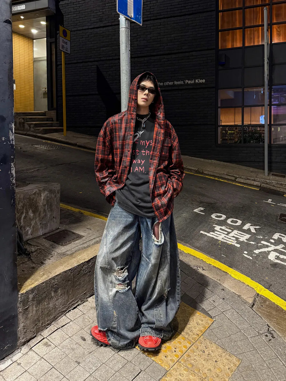 DBW Doublewin Red Black Check Hooded Shirt