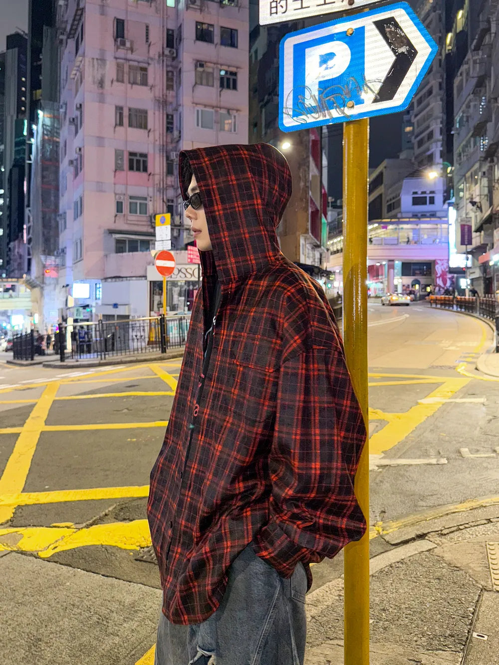 DBW Doublewin Red Black Check Hooded Shirt