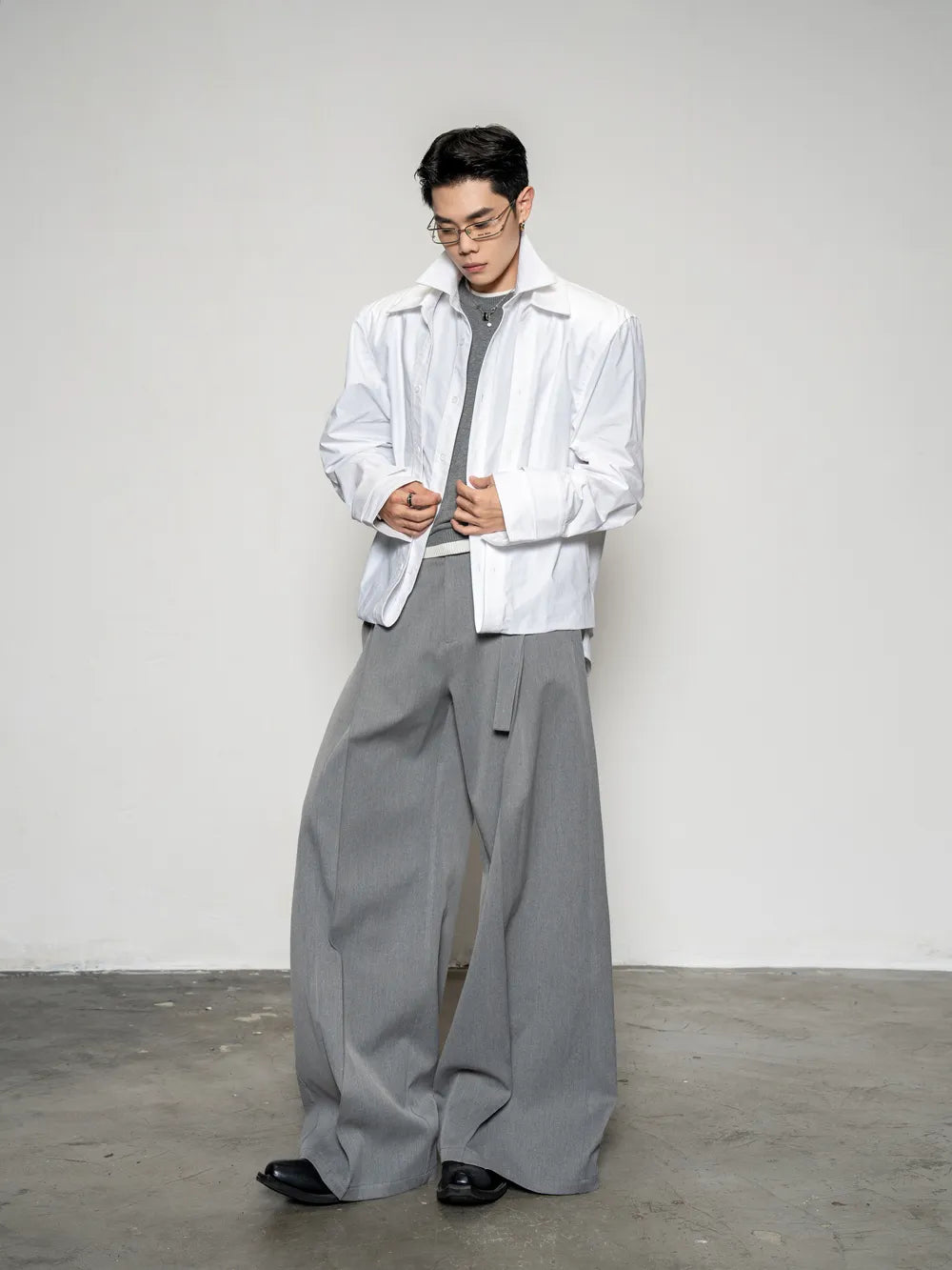 DBW Doublewin Deconstructed False Two-Layer Solid Long Sleeve Shirt