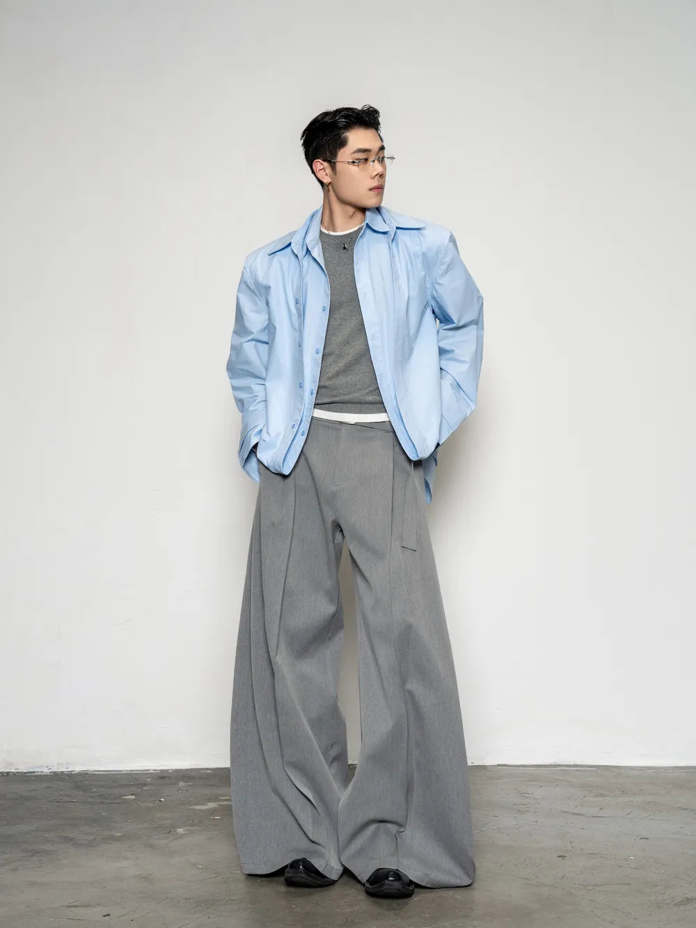 DBW Doublewin Deconstructed False Two-Layer Solid Long Sleeve Shirt