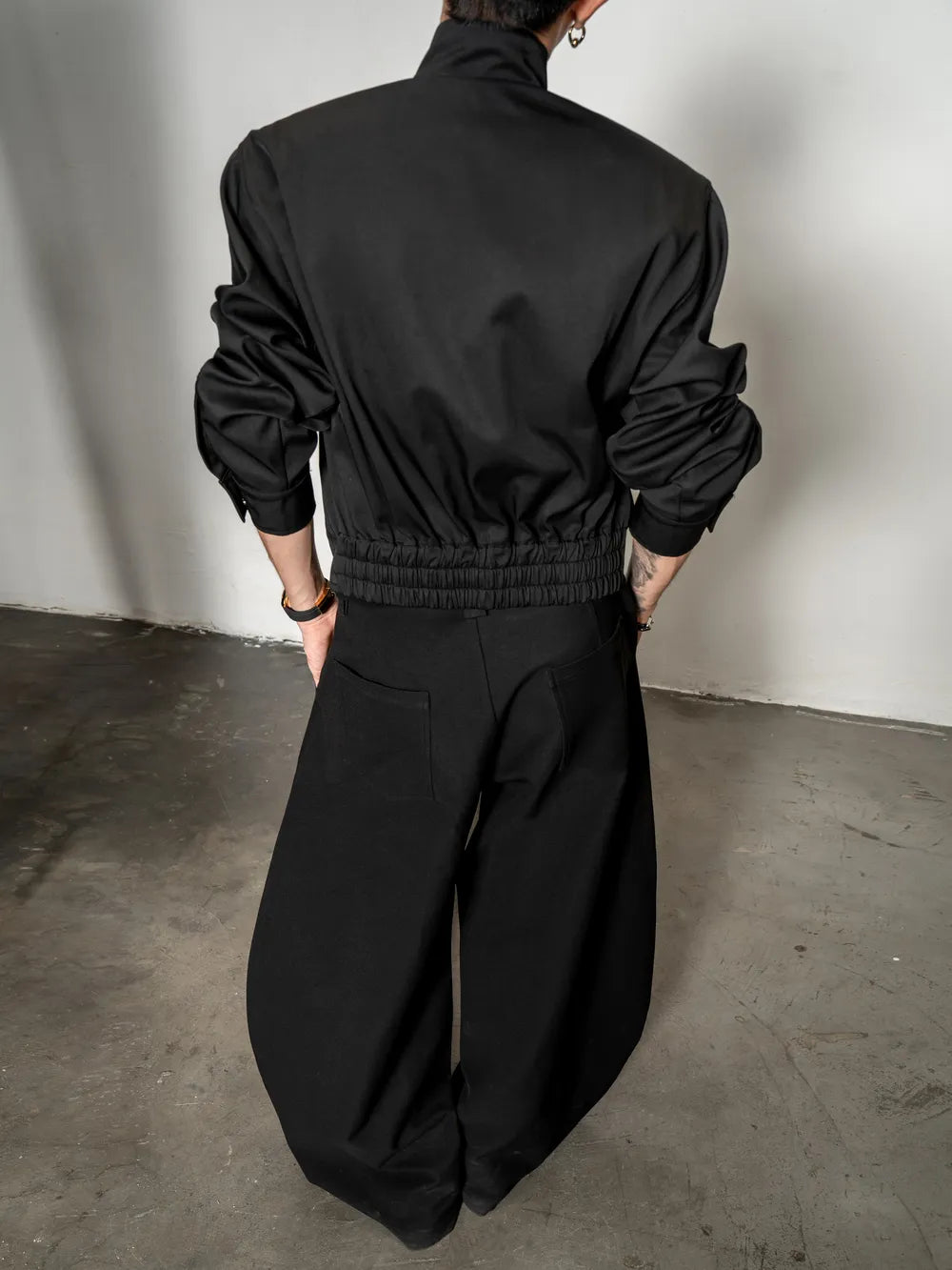 DBW Doublewin Cropped Waist-Defining Button-Up Stand Collar Shirt
