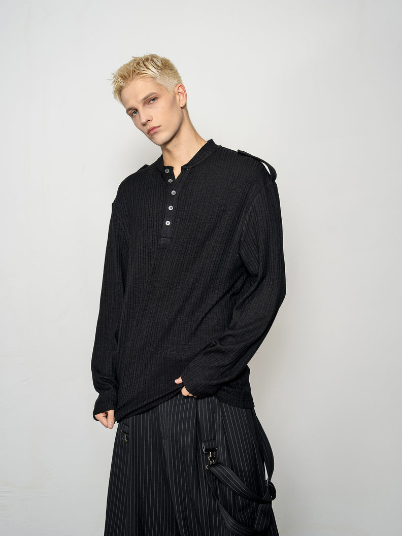 DBW Doublewin Epaulet Detail Henley Knit Shirt