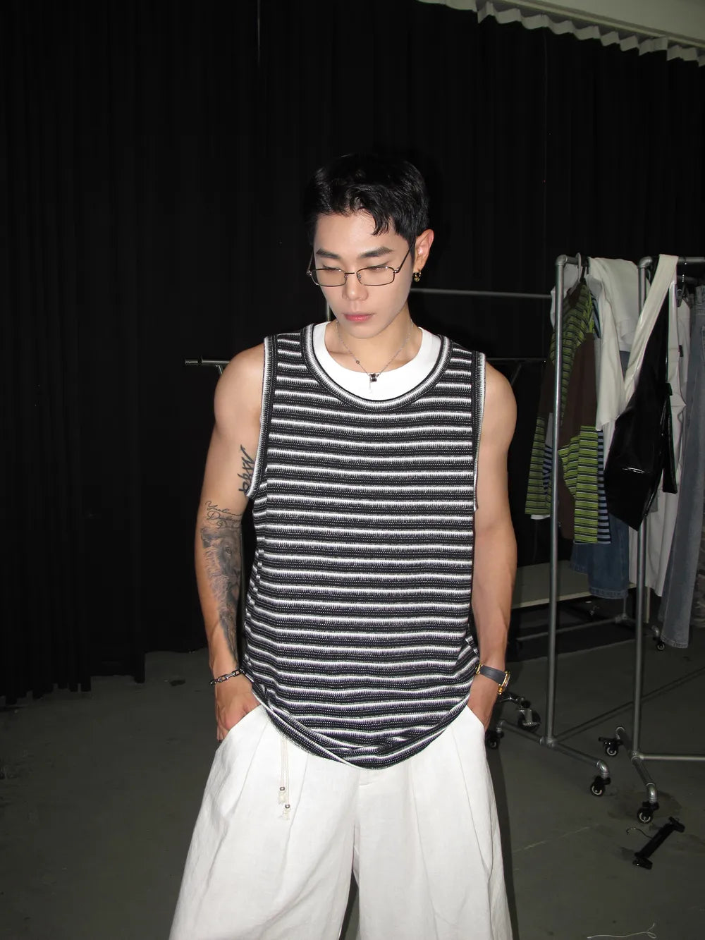 DBW Doublewin Black White Striped Knit Vest