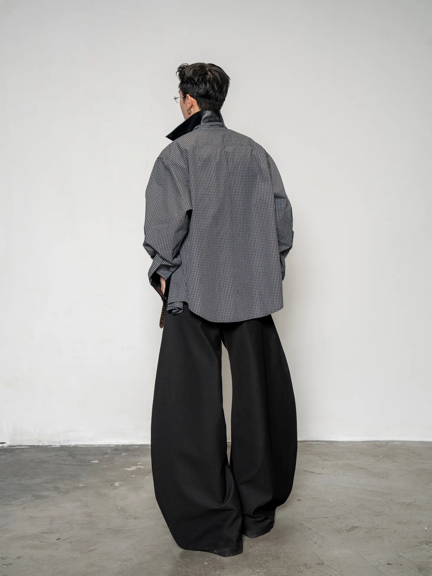 DBW Doublewin Plaid Deconstructed Leather-Paneled Shirt