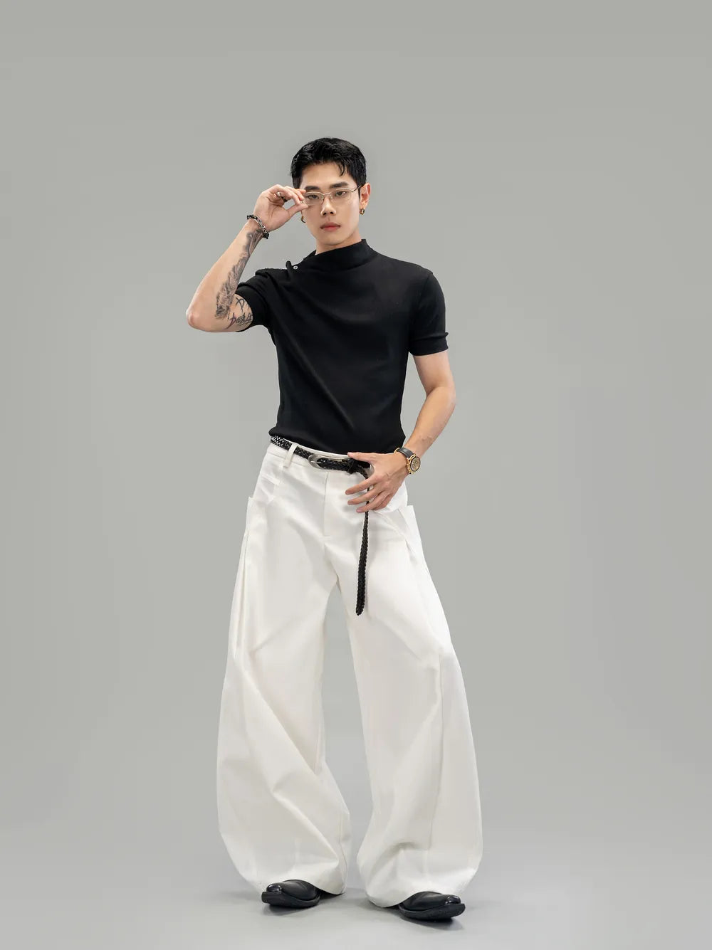 DBW Doublewin Asymmetric Draped Neck Fitted T-Shirt