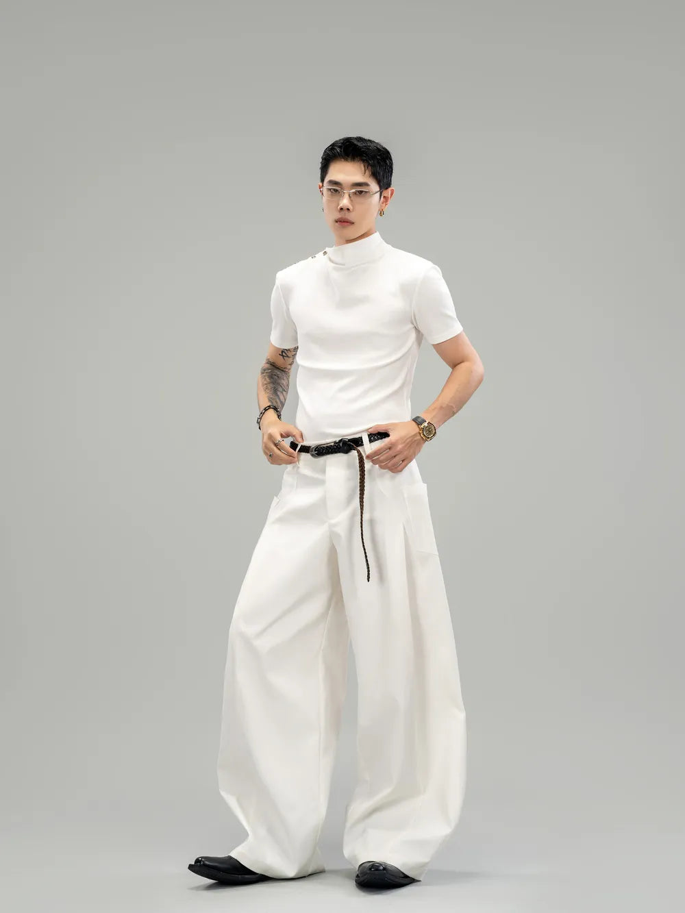 DBW Doublewin Asymmetric Draped Neck Fitted T-Shirt