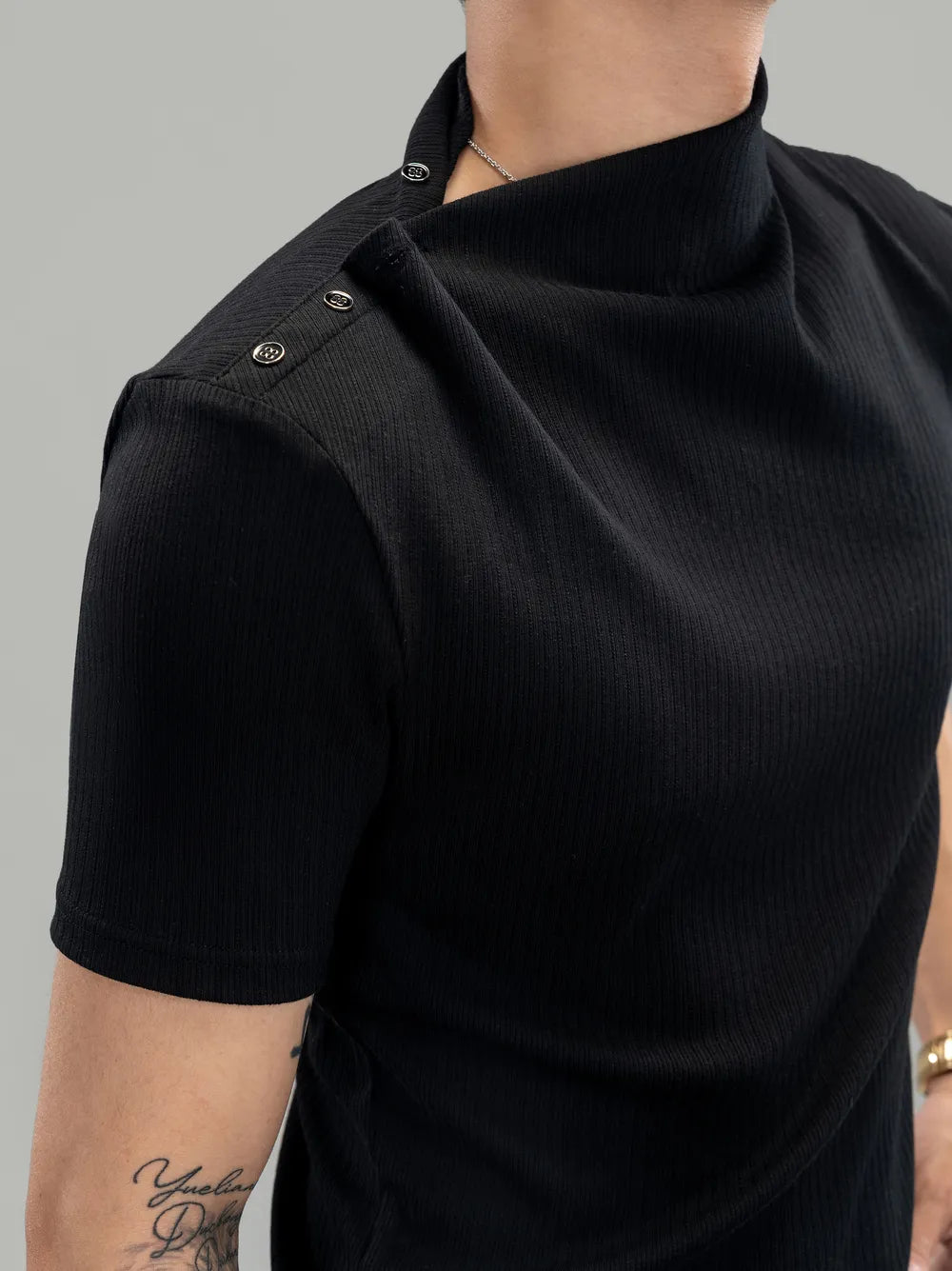DBW Doublewin Asymmetric Draped Neck Fitted T-Shirt