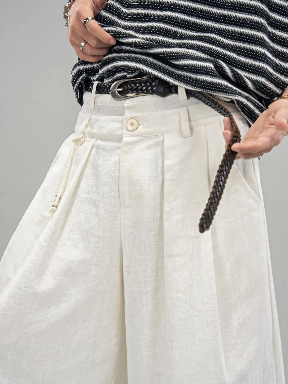 DBW Doublewin False Two-Layer Dual Waistband Linen Blend 7/8 Pants