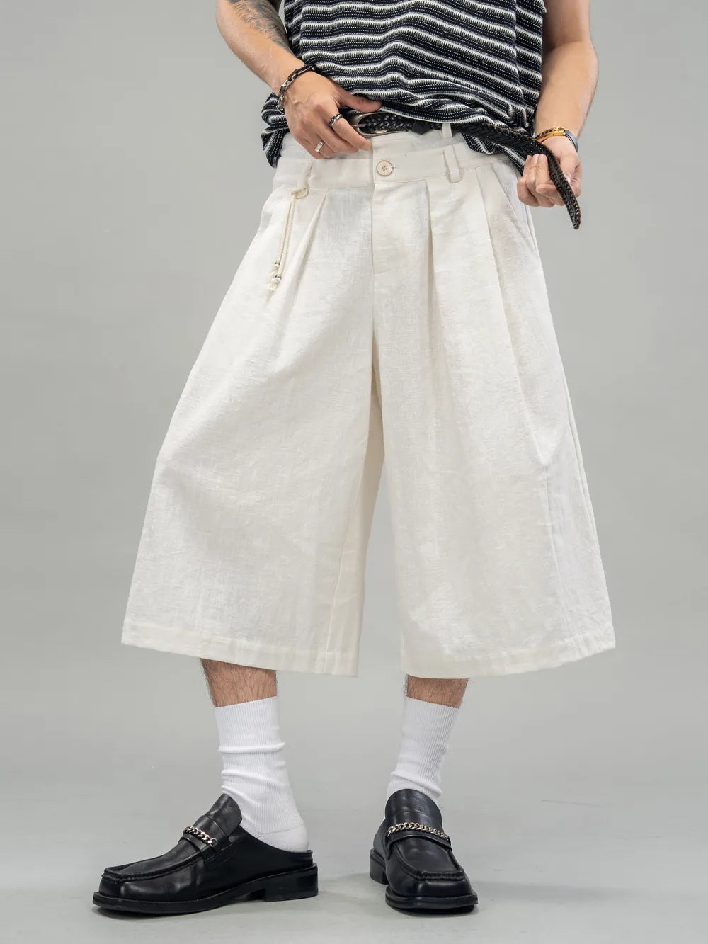 DBW Doublewin False Two-Layer Dual Waistband Linen Blend 7/8 Pants