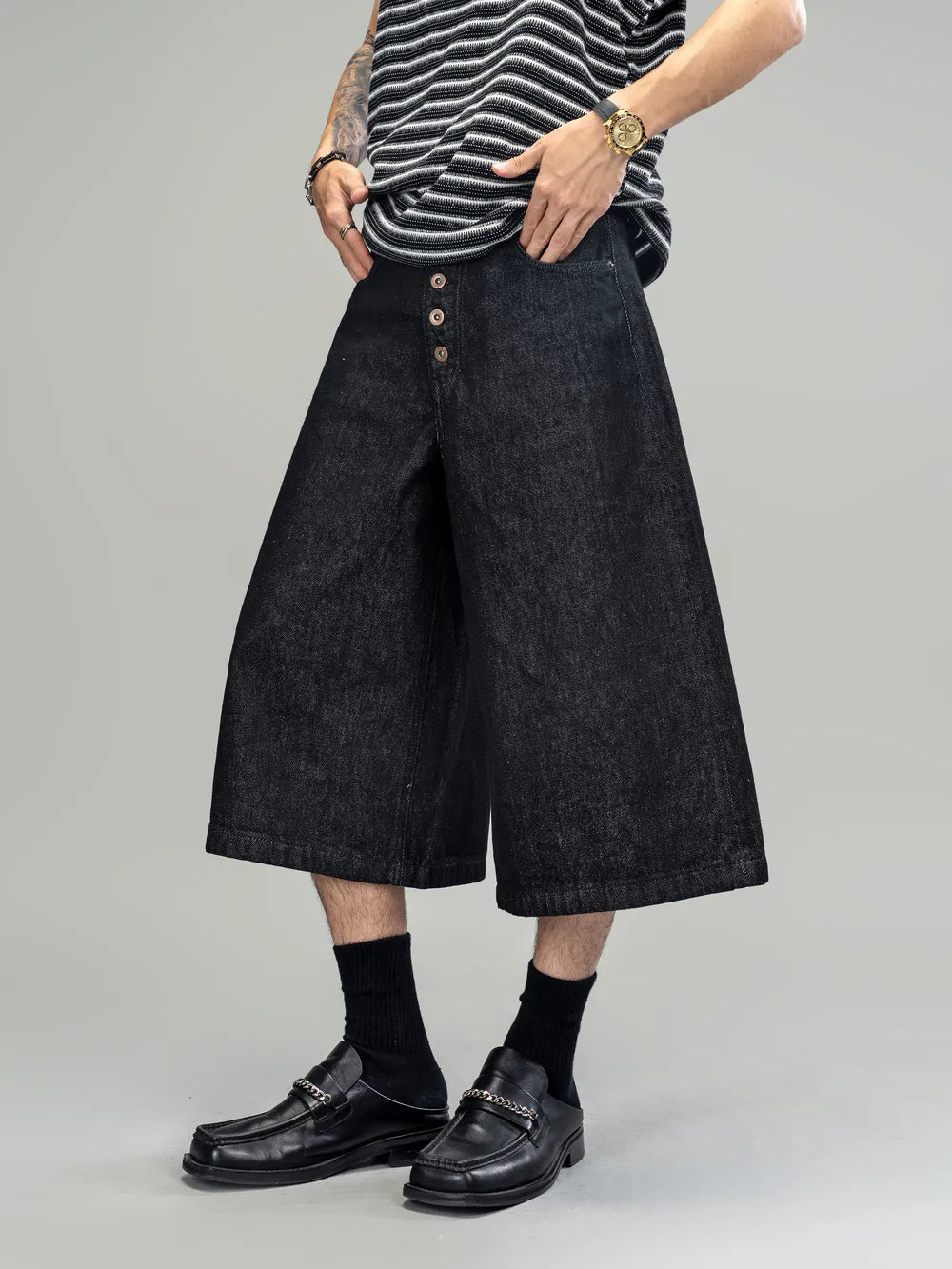 DBW Doublewin Button-Front Oversized Denim Shorts