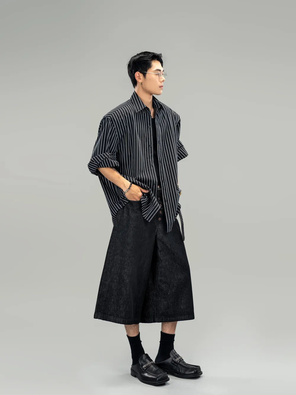 DBW Doublewin Button-Front Oversized Denim Shorts
