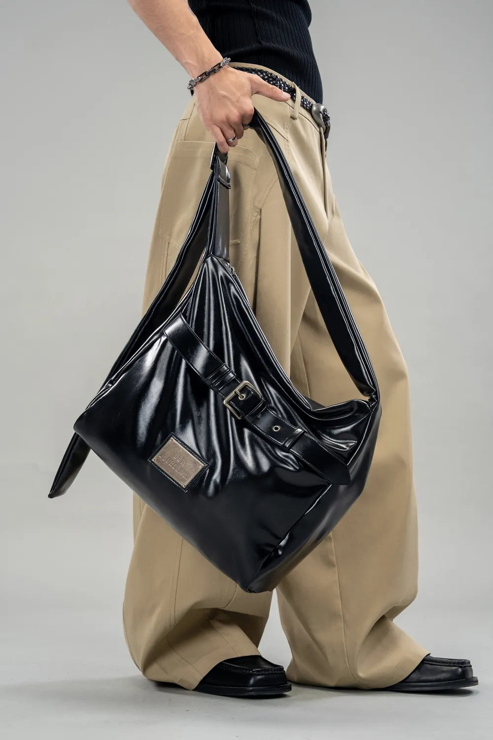 DBW Doublewin Logo Plaque Glossy Leather Crossbody Bag