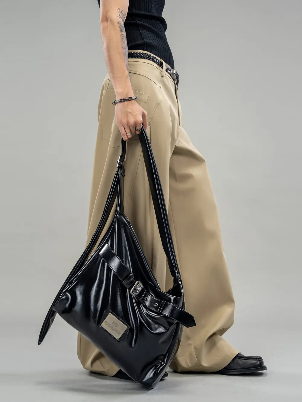 DBW Doublewin Logo Plaque Glossy Leather Crossbody Bag