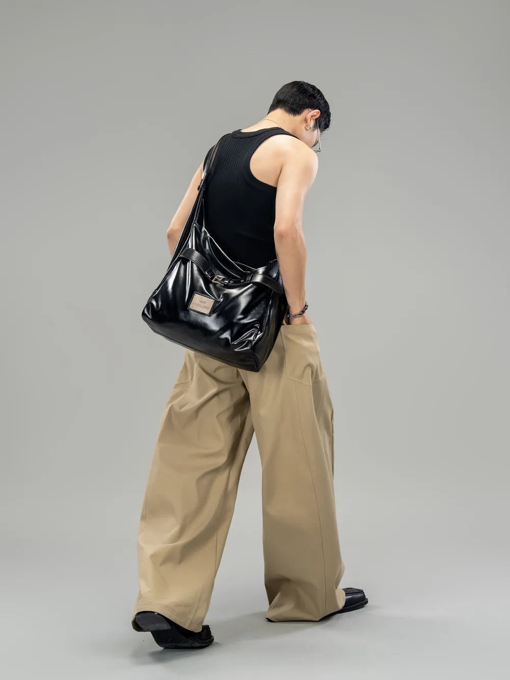 DBW Doublewin Logo Plaque Glossy Leather Crossbody Bag