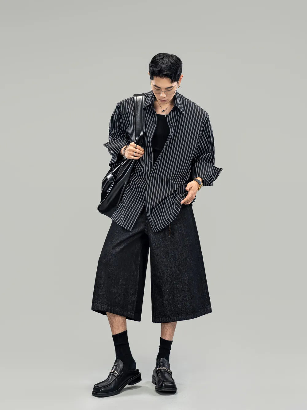 DBW Doublewin 3/4 Sleeve Relaxed Fit Black White Striped Shirt